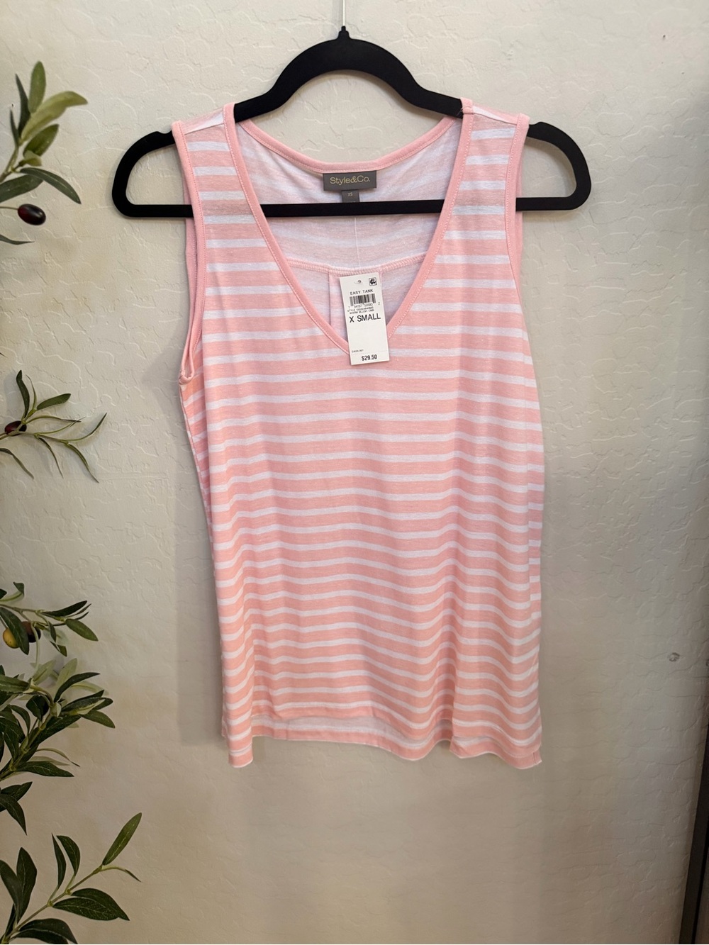 Style & Co. Pink Striped V-Neck Tank Top